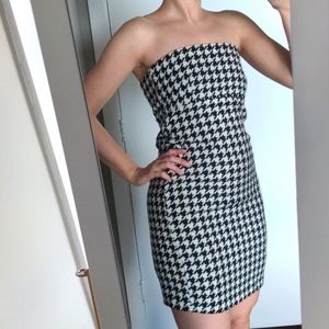 Vintage Houndstooth Strapless Coctail Dress, XS
